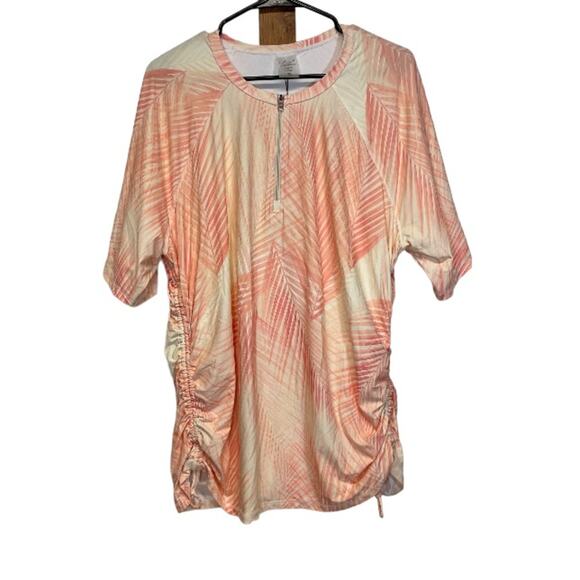 Calia Coral Orange Print Short Sleeve Quarter Zip Rashguard Size 2X - Picture 1 of 8